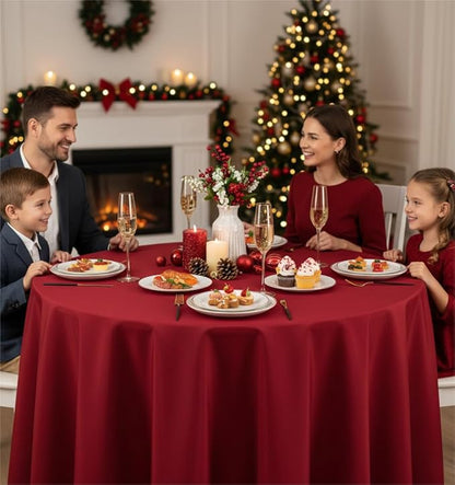 Fitable 8 Pack Round Tablecloths: Stain Resistant Wrinkle Free Circle Table Clothes, Washable Reusable Polyester Table Covers for Wedding Christmas Party Birthday Banquet Reception(Red, 84 Inch)