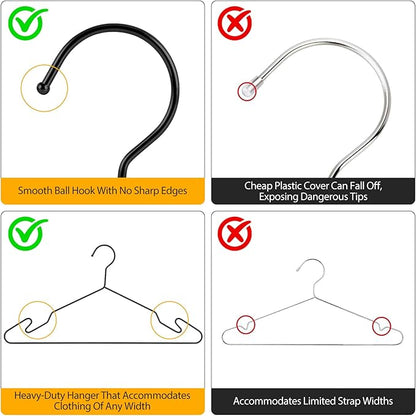 Black Aluminum Hangers, 16.5 Inch Smooth and Durable Metal Shirt Dress Hanger, Lightweight and Sturdy Metal Hanger for Suit Jackets and Casual Pants (30 Pack)