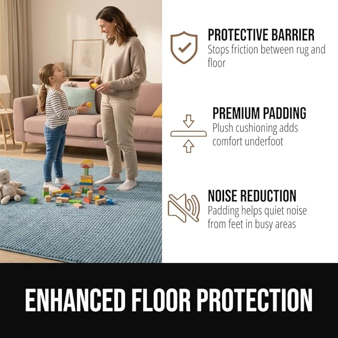 GORILLA GRIP Premium Dual Sided Extra Thick 2x10 Rug Gripper Pad for Hardwood Floors, Breathable Slip Resistant Pad Grips Under Carpet Area Rugs for Hard Surface Floor Protection, Easy Trim Mats Beige