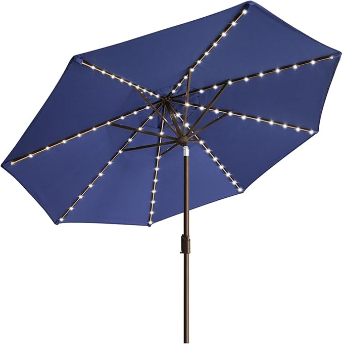 EliteShade USA 10-Year-Non-Fading Solar 9ft Market Umbrella with 80 LED Lights Patio Umbrellas Outdoor Table Umbrella with Ventilation, Navy Blue