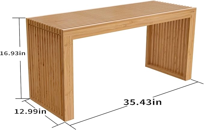 Bamboo Dining Bench, 35 Inch Farmhouse Decor Indoor Kitchen Table Bench with Outdoor & Entryway Functionality