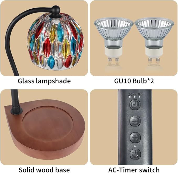 Candle Warmer Lamp with Timer, Birthday Gifts for Women Electric Candle Lamp Warmer for Jar Candles with 2Bulbs, Candle Warmer for Home Decor Mom Christmas (05-Seven Colors)