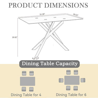 51'' Gold Glass Dining Table Set for 4,5 Piece Kitchen Table and Chairs Set with Metal Legs and 4 PU Leather Dining Chairs for Kitchen Room Small Spaces
