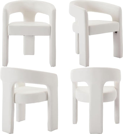 Set of 3 Modern PU Leather Upholstered Dining Chairs with Open-Back, Cute Barrel Side Chairs Kitchen Armchair Accent Chairs for Dining Room Bedroom, White