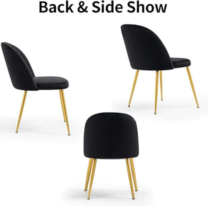 Velvet Dining Chairs Set of 4, Upholstered Mid Century Modern Dining Room Chairs, Armless Accent Chairs with Metal Gold Legs for Living Room, Kitchen, Black