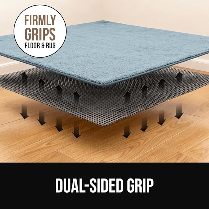 GORILLA GRIP Premium Dual Sided Extra Thick Rug Gripper Pad for Hardwood Floors, Breathable Slip Resistant Pad Grips Under Carpet Area Rugs for Hard Surface Floor Protection, Easy Trim Mats, 2x3, Grey