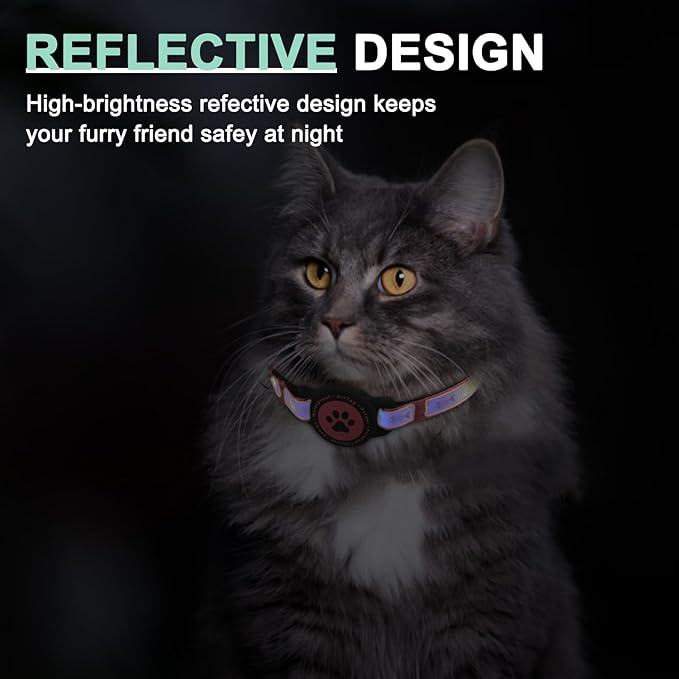 Airtag Cat Collar Breakaway, Reflective Cat Collar with AirTag Holder and Bell, Compatible with Apple Air Tag, Comfortable Padding, Adjustable, Durable (Pink, XS)