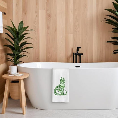 St Patrick's Day Cat Kitchen Towel, Four Leaf Clover St Patrick's Day Hand Towel, Lucky Shamrock St Patricks Day Cat Dish Towel, St Patrick's Day Kitchen Bathroom Decor, 16x24 Inch