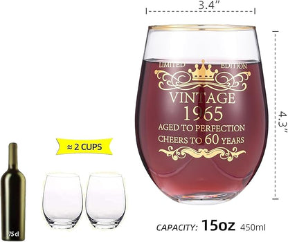 1965 60th Birthday Gifts for Women Men 15oz Wine Tumbler Red Wine Glass Drinking Cup 60 Years Old Birthday Present 60th Anniversary Present