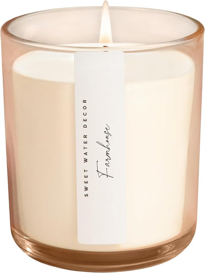 Sweet Water Decor Farmhouse Scented Soy Candles – Apple, Orange, Pumpkin, Cinnamon, Nutmeg, Ginger, Vanilla – Cozy Aroma – 50 Hour Burn – 12oz Tinted Glass Jar for Home Decor and Bedroom Decor