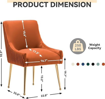 Dining Chairs, Accent Chairs Set of 8, Modern Upholstered Kitchen Dining Room Chairs with Gold Legs, Fabric Tufted Velvet Living Room Chairs for Reception Room Bedroom Guest Room (Orange)
