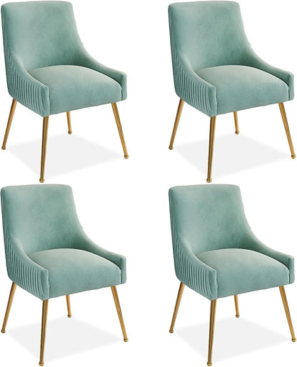 Dining Chairs, Accent Chairs Set of 4, Modern Upholstered Kitchen Dining Room Chairs with Gold Legs, Fabric Tufted Velvet Living Room Chairs for Reception Room Bedroom Guest Room (Green)