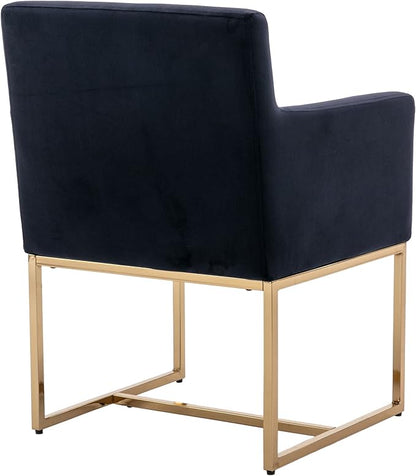 Set of 6 Upholstered Velvet Dining Chairs with Armrest, Mid Century Modern Accent Armchairs, Modern Kitchen & Dining Room Chairs with Gold Frame, Black
