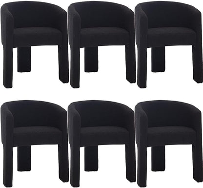 Modern Sherpa Barrel Dining Chairs Set of 6, Upholstered Boucle Dining Chairs Accent Chairs with Arms Comfy Makeup Vanity Chairs, Dining Living Room Kitchen Chairs, Black