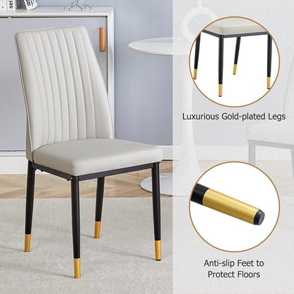 Modern Dining Table Set for 6, Marble Kitchen Table Chair Set for 6, Rectangular Kitchen Table with 6 Pu Leather Upholstered Chair for Dining Room (White with 6 Light Grey Chairs)