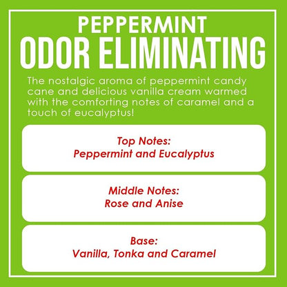 Peppermint Two Pack Odor Eliminating Highly Fragranced Candle - Eliminates 95% of Pet, Smoke, Food, and Other Smells Quickly - Up to 80 Hour Burn time - 12 Ounce Premium Soy Blend