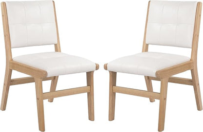 KCC Modern PU Leather Dining Chairs Set of 2, Upholstered Kitchen Chairs with Solid Wood Legs and Comfortable Seat for Dining Room/Lounge/Bedroom(White)