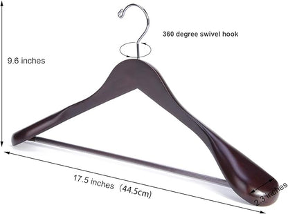 Nature Smile Luxury Mahogany Wooden Suit Hangers - 6 Pack - Wood Coat Hangers,Jacket Outerwear Shirt Hangers,Glossy Finish with Extra-Wide Shoulder, 360 Degree Swivel Hooks & Anti-Slip Bar with Screw