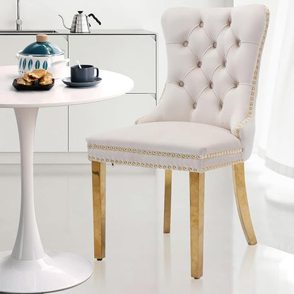 SoarFlash Kitchen Table and Chairs for 2, 31.5" Dining Table Set for 2 with Velvet Upholstered Chairs, 3 Piece Round Kitchen Table Set, Dining Room Table Set for Small Space, Apartment, Beige/White