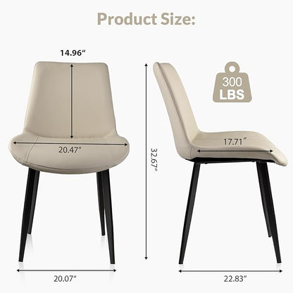 Dining Chairs, Modern PU Leather Dining Room Chair with Sturdy Metal Legs, Upholstered Seat Dinner Chairs Accent Side Chairs for Indoor Kitchen Living Room (Light Grey, Set of 6)