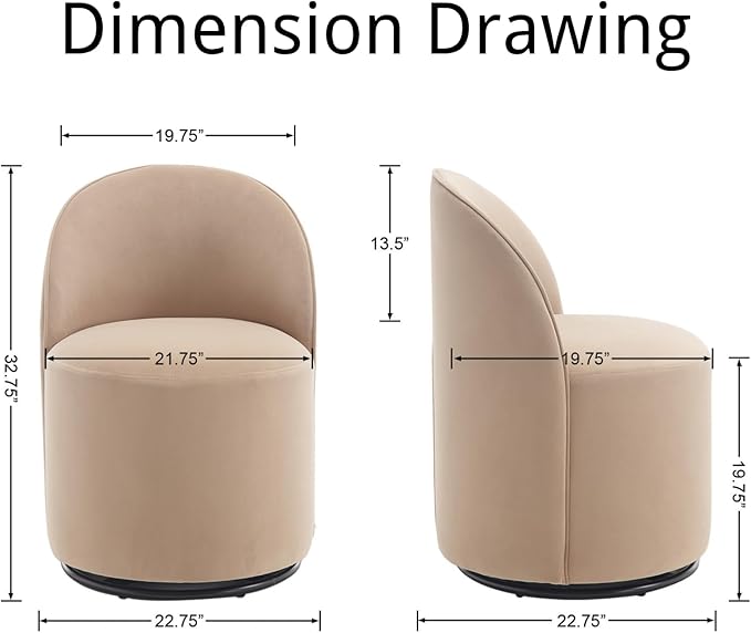 Modern Barrel Chair Swivel Base Khaki Accent Chair 360°Rotating Vanity Chair Mid-Century Dining Side Chair Kitchen Chair for Living Room, Bedroom, Home, Office, Kitchen
