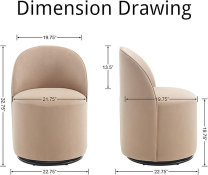 Modern Barrel Dining Chairs Set of 2, Swivel Base Khaki Accent Chair 360°Rotating Vanity Chair Mid-Century Dining Side Chair Kitchen Chair for Living Room, Bedroom, Home, Office, Kitchen