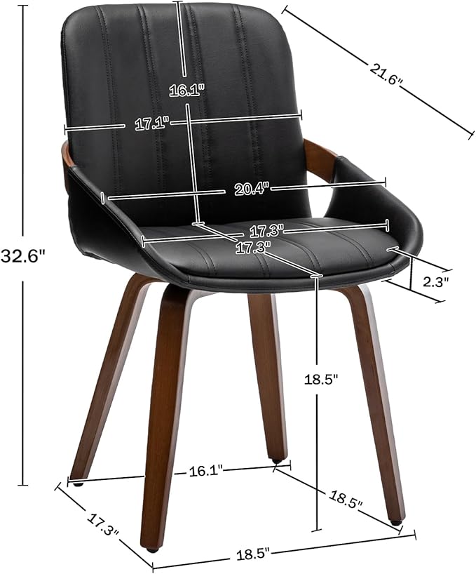 Mid Century Modern Faux Leather Upholstered Dining Chairs,Armless Accent Chairs with Sturdy Natural Wood Legs,Bamboo Backrest Support for Kitchen&Dining Room Chairs(Set of 4,Black PU)