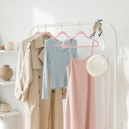 ManGotree Velvet Coat Hangers, Non-Slip Felt Suit Hangers, Ultra-Slim Space Saving Clothes Hanger with 360° Swivel Golden-Plated Hook, 36 Pack (Light Pink)