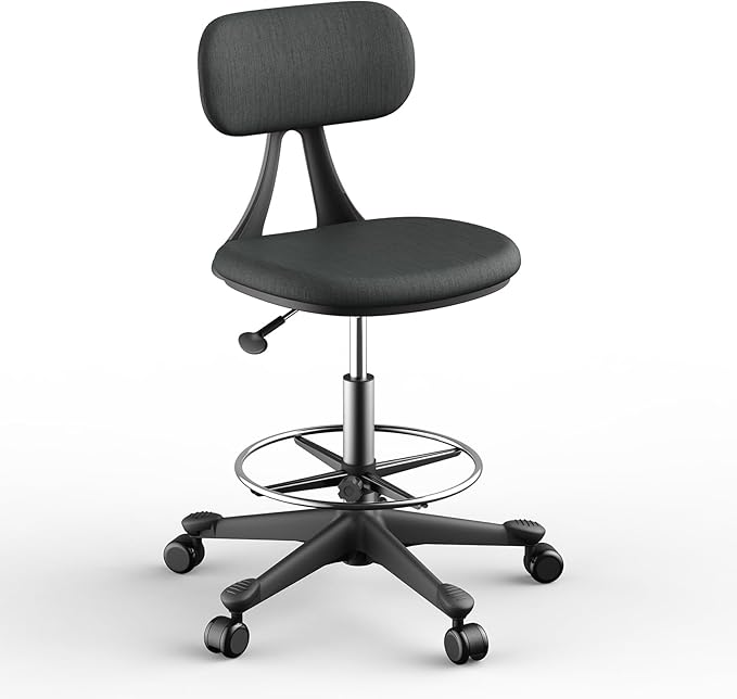 Drafting Stool with Back Support – Height Adjustable Standing Desk Stool with Back & Foot Rest | Auto-Lock Casters,Ergonomic |Tall Standing Desk Chair for Studio, Lab, Office or Home