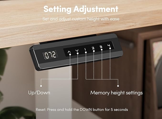 FEZIBO 48 x 24 Inch Height Adjustable Electric Standing Desk with Double Drawer, Computer Desk, Home Office Stand Up Table with 4 Height-Adjustable Feets & 2 Hooks, Maple