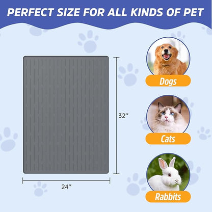 Large Dog Mats for Food and Water, 32"x24" Waterproof Pet Food Mats for Floor Nonslip Silicone Bowl Mats with Raised Edges