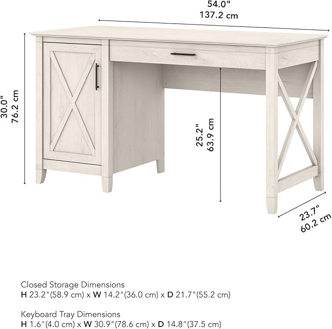 Bush Furniture Key West Computer Desk with Storage | Farmhouse PC Table for Home Office in Linen White Oak | 54W x 24D