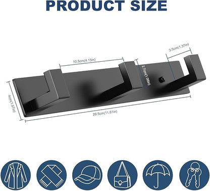 PMMASTO Wall Mounted Coat Hooks- Stainless Steel Rust-Resistant Bathroom Hangers for Towels/Hats/Coats, Heavy-Duty Wall Mount Hooks with Screws (Black 3 Hooks, 2-Pack)