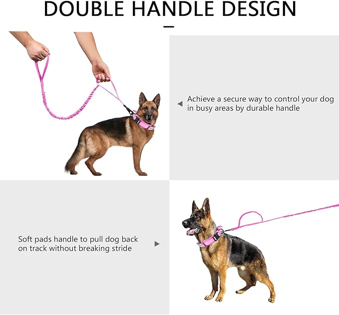 DAGANXI Tactical Dog Collar, Adjustable Military Training Nylon Dog Collar with Control Handle and Heavy Metal Buckle for Medium and Large Dogs, with Patches and Airtags Case (L, Pink-Set)