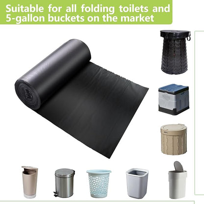 60 portable toilet bags，8 Gallon camping toilet waste bags for 5 gallon bucket,1mil bildegradable porta potty luggable loo bags for adults travel heavy-duty