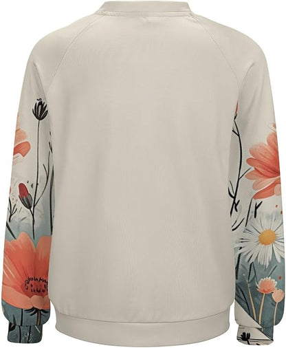 Long Sleeve Shirts for Women Cat Oil Painting Shirt 3D Graphic Sweatshirts Fall Pullover Crewneck Vintage Boho Tops