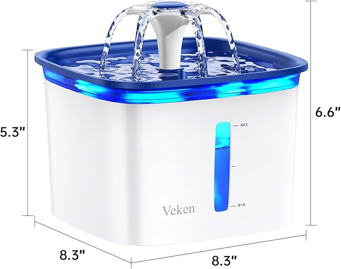 Veken Innovation Award Winner 95oz/2.8L Pet Fountain, Automatic Cat Water Fountain Dog Water Dispenser with Replacement Filters for Cats, Dogs, Multiple Pets (Blue, Plastic)
