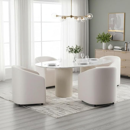 White Barrel Dining Chairs Set of 2, Modern Swivel Barrel Chairs with Wheels Casters Arms Back Comfy Linen Beige Upholstered Rolling Dining Chairs for Living Room Kitchen Bedroom