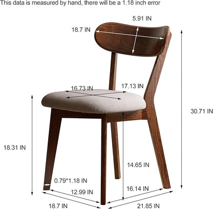 Walnut Dining Chair,FAS-Grade North American Oak Construction with Grey Padded Fabric Seats, Comfortable Dining Chair for Kitchen & Dining Room, 400lb Capacity