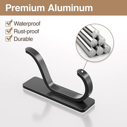 pickpiff Adhesive Wall Coat Hooks - Heavy Duty Stick-On Door Hanger, Metal Hook for Hanging Towel,Purse, Robe, Backpack, Jacket, Clothes - for Bathroom,Dorm, Closet, Kitchen - Black, 2 Pack
