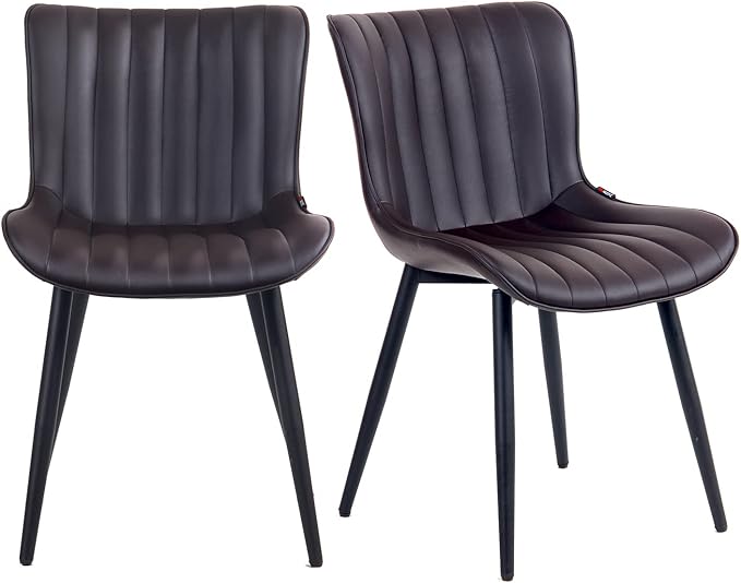 YOUNUOKE Dining Chairs Set of 2 Upholstered Mid Century Modern Kitchen Chair Comfortable Armless Faux Leather Accent Chair with Metal Legs for Guest Waiting Reception Living Room, Dark Brown
