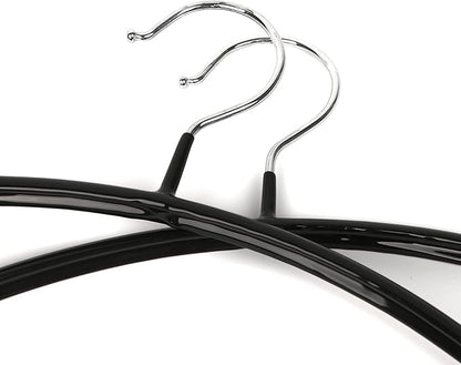 Non-Slip Rubber Coated Metal Hangers No Shoulder Bump, Set of 5/10 Heavy Duty Contour Sweater Hangers for Shirts Coats Dresses or Suits, Rust-Free Closet Clothes Organizer, 16.5”, Black