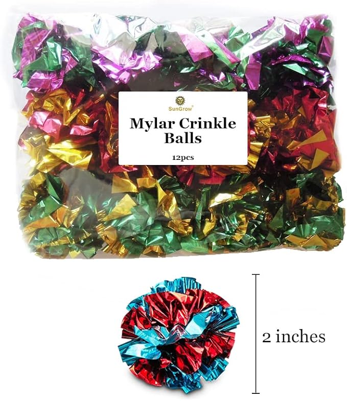 SunGrow 12 Pack Cat Crinkle Balls - 2 Inch Toys for Indoor Pets - Keep Your Feline Energetic & Excited with Vibrant Colors, Lightweight Design for Long-Lasting Fun, Perfect for Playtime
