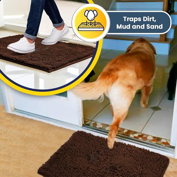 Muddy Mat® | Super Absorbent Door Mat Indoor, Microfiber Quick Dry Chenille Entryway Rug, Non-Slip Front Door Mat, Indoor Mats for Entryway, Machine Washable Pet Rug, Brown XXL 60"X48"