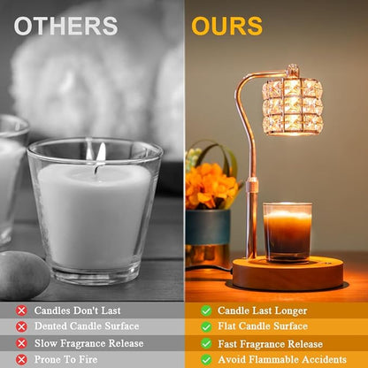 Candle Warmer Lamp with Timer, Candle Warmer Adjustable Height with 2 Bulbs, Dimmable Electric Candles Warming Lamp for Scented Jar Candles, Gold
