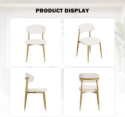 Velvet Dining Chairs Set of 2, Modern Kitchen Chairs with Curved backrests and Metal Legs, Upholstered Dining Chairs for Dining Room,White and Gold