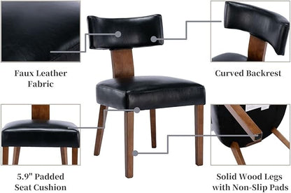 Set of 4 PU Leather Upholstered Side Chairs, Modern Kitchen Armless Parson Chairs Solid Wood Dining Chairs, Black