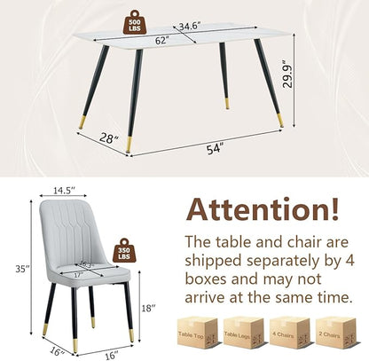 7 Piece Modern Dining Set, 62'' Sintered Stone Dinner Table for 6, 6 Chairs, Easy to Assemble