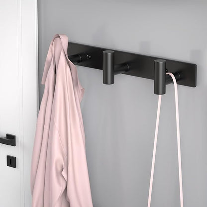 PMMASTO Coat Rack Wall Mounted, 3 "T Shaped Wall Hooks for Hanging, Heavy Duty Stainless Steel Coat Hook Rail for Hat Towel Robes in Bathroom Kitchen Mudroom Entryway (Black, 2PC)