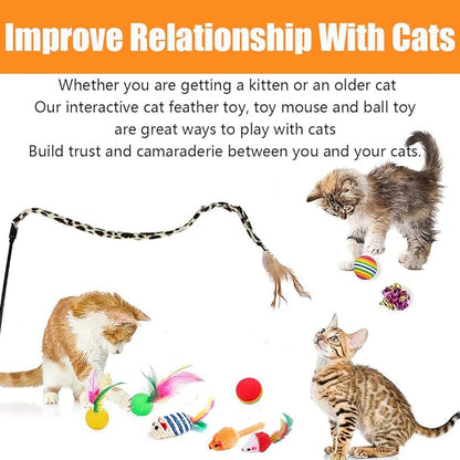 21 Pcs Cat Toys for Indoor Cats Collapsible Cat Tunnel Interactive Feather Teaser Wand Ball Toy for Kitten Cats